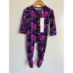 Bums & Roses Purple Floral Bamboo Pink Ruffle Footie Sleeper 2T Pajama NEW Soft